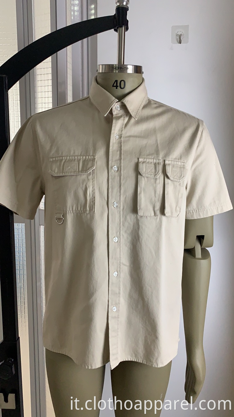 Men's Pure Cotton Double-Pocket Plain Short-Sleeved Shirt